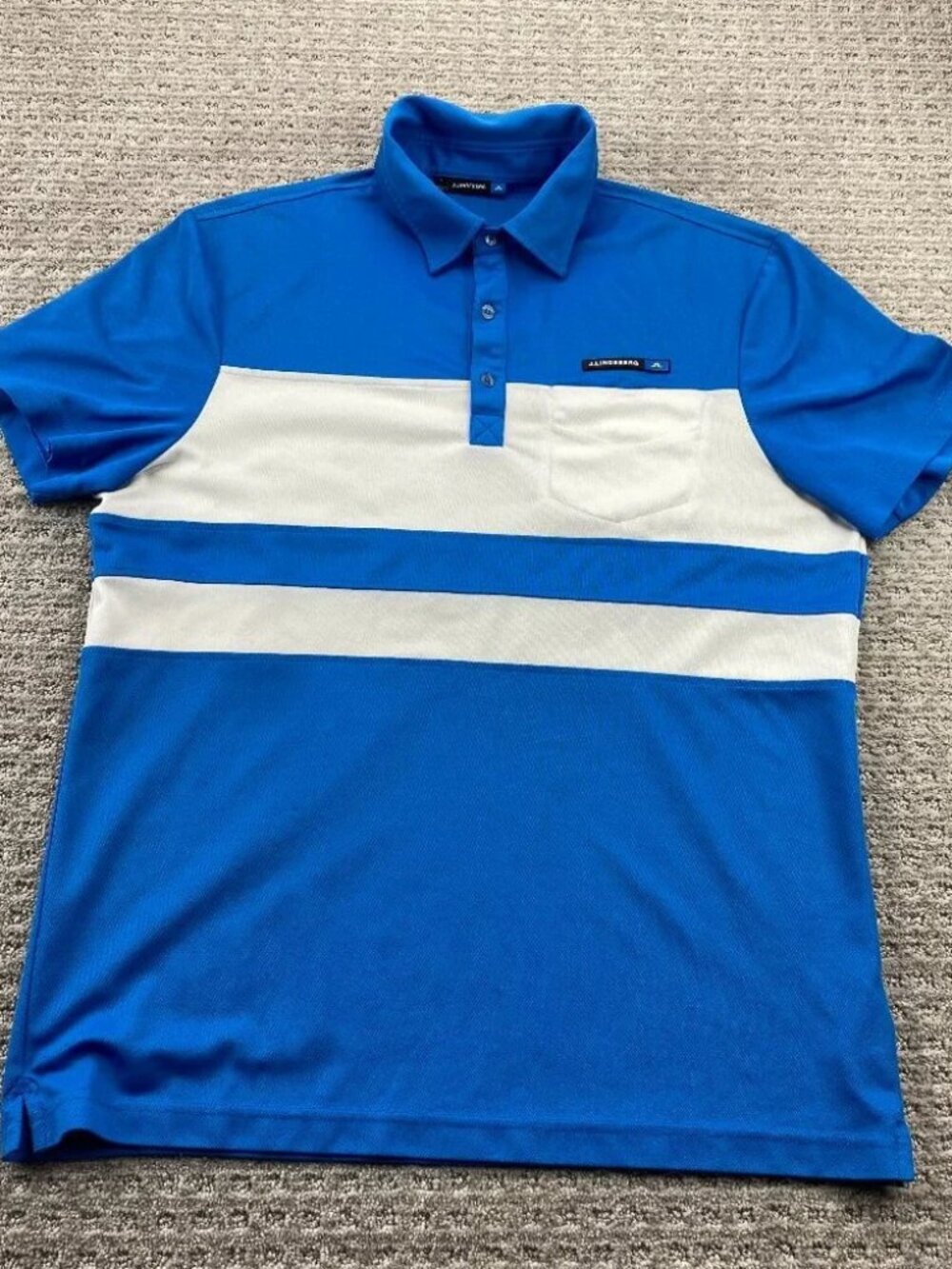 Vintage J. Lindeberg Golf Shirt Men Large L Blue White Polo - Stains and Pulls